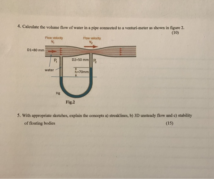 Solved 4. Calculate the volume flow of water in a pipe | Chegg.com
