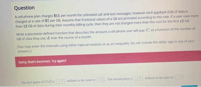 Solved Question A Cell Phone Plan Charges $15 Per Month For | Chegg.com