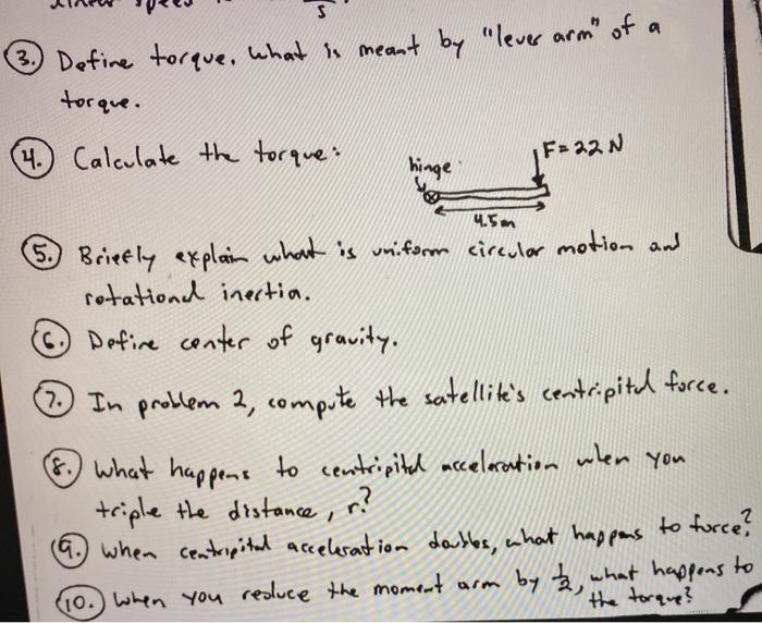 Solved s (3. Define torque, what is meant by 