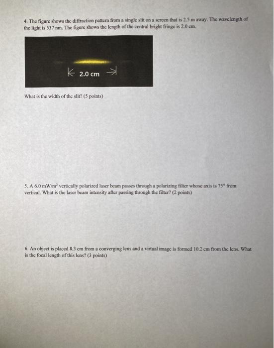 Solved 4. The figure shows the diffraction pattern from a | Chegg.com