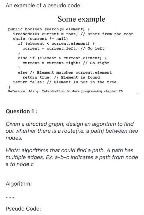 Solved An example of a pseudo code: Some example public | Chegg.com