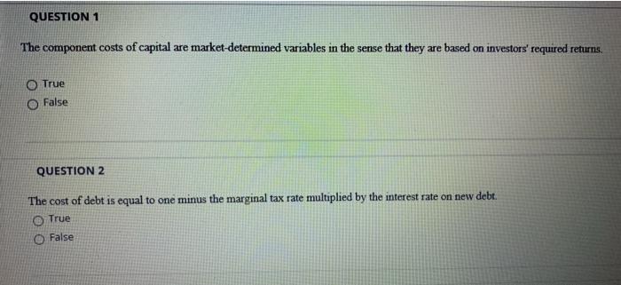 Solved Question 1 The Component Costs Of Capital Are 5304