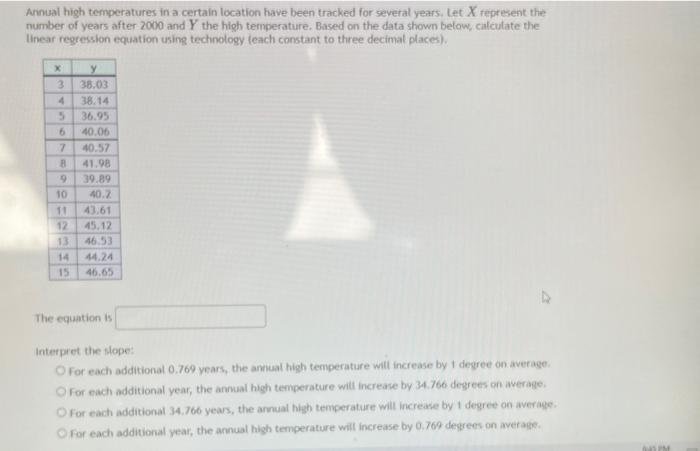 Solved Annual high temperatures in a certain location have | Chegg.com