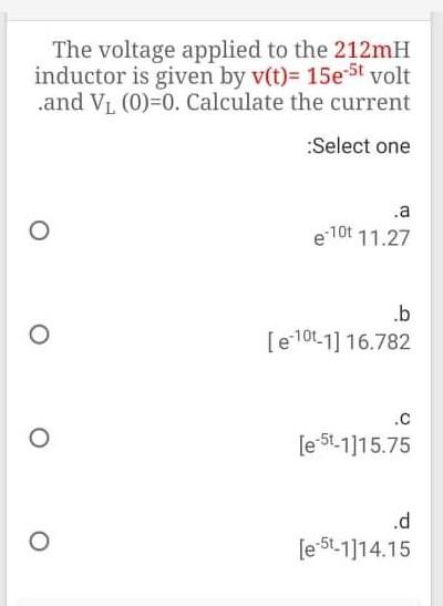 Solved The voltage applied to the 212mH inductor is given by | Chegg.com