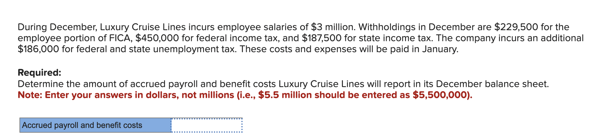 Solved During December, Luxury Cruise Lines incurs employee | Chegg.com