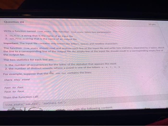 Solved Write a function named Tine stats the function is two | Chegg.com