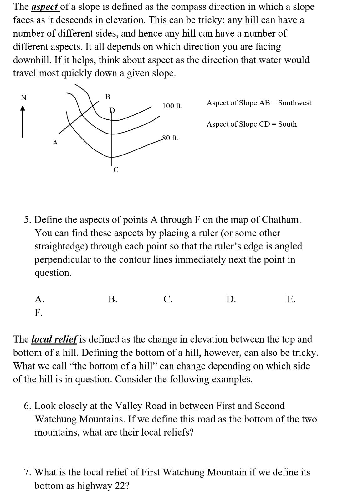 The aspect of a slope is defined as the compass