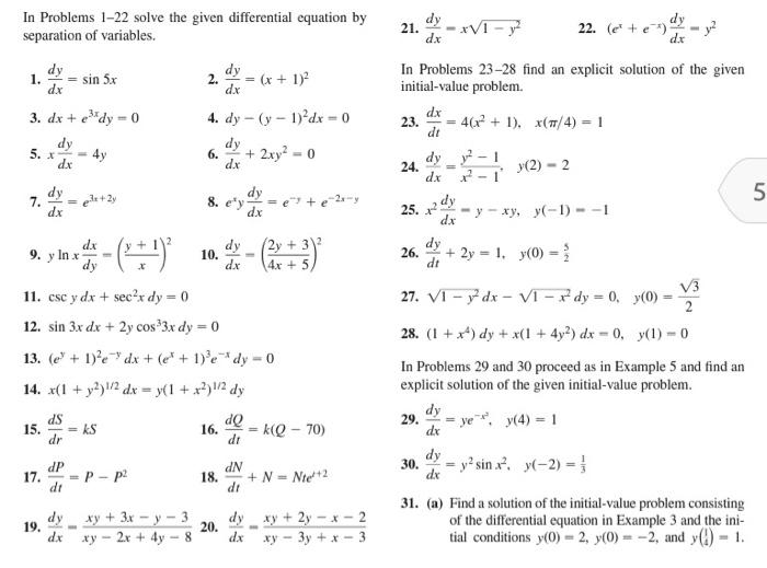 Solved In Problems 1-22 solve the given differential | Chegg.com