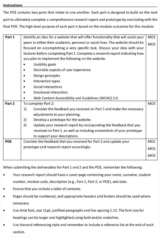 Solved Instructions The POE contains two parts that relate | Chegg.com