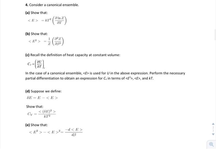 Solved 4 Consider A Canonical Ensemble A Show That Ain Chegg Com