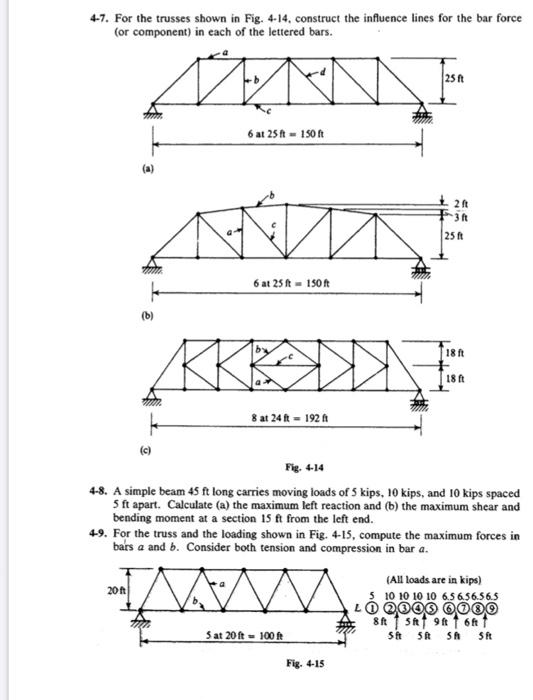 Solved 4-7. For the trusses shown in Fig. 4-14, construct | Chegg.com