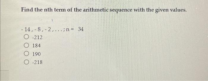 Solved Find The Nth Term Of The Arithmetic Sequence With The | Chegg.com