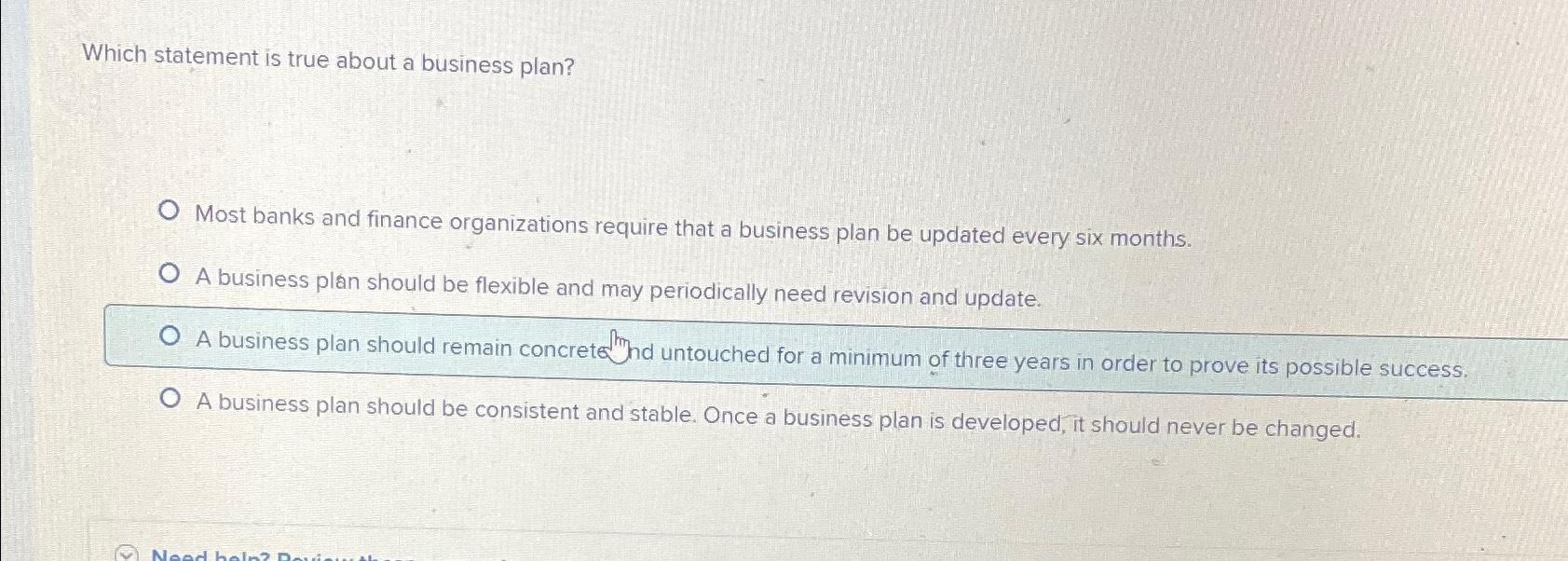 business plan is a verbal statement true or false