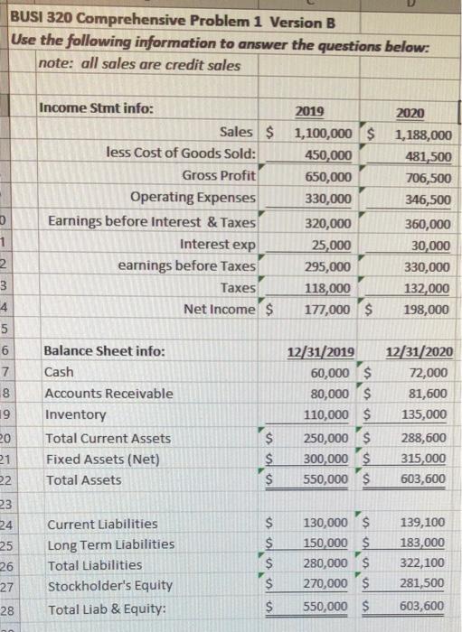 Solved BUSI 320 Comprehensive Problem 1 Version B Use The | Chegg.com