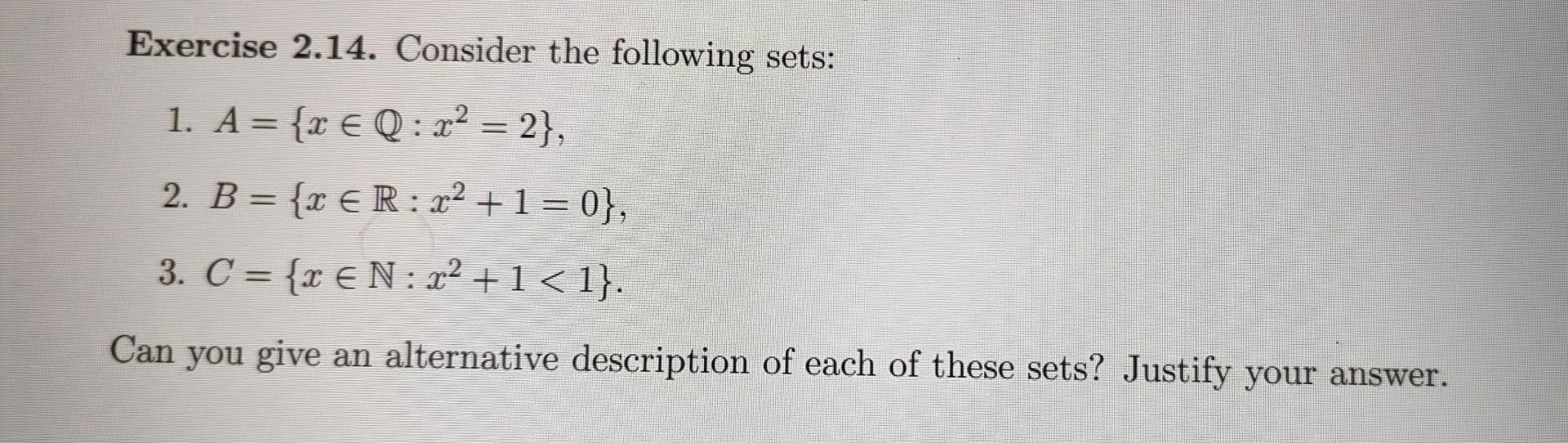 Solved Exercise 2.14. Consider the following sets: 1. | Chegg.com
