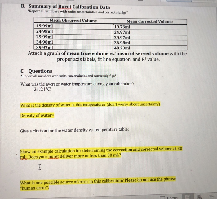 Solved 4 Buret Calibration Trial Experimental Volume Chegg Com