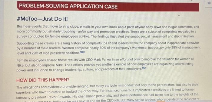 PROBLEM-SOLVING APPLICATION CASE #MeToo-Just Do It! | Chegg.com