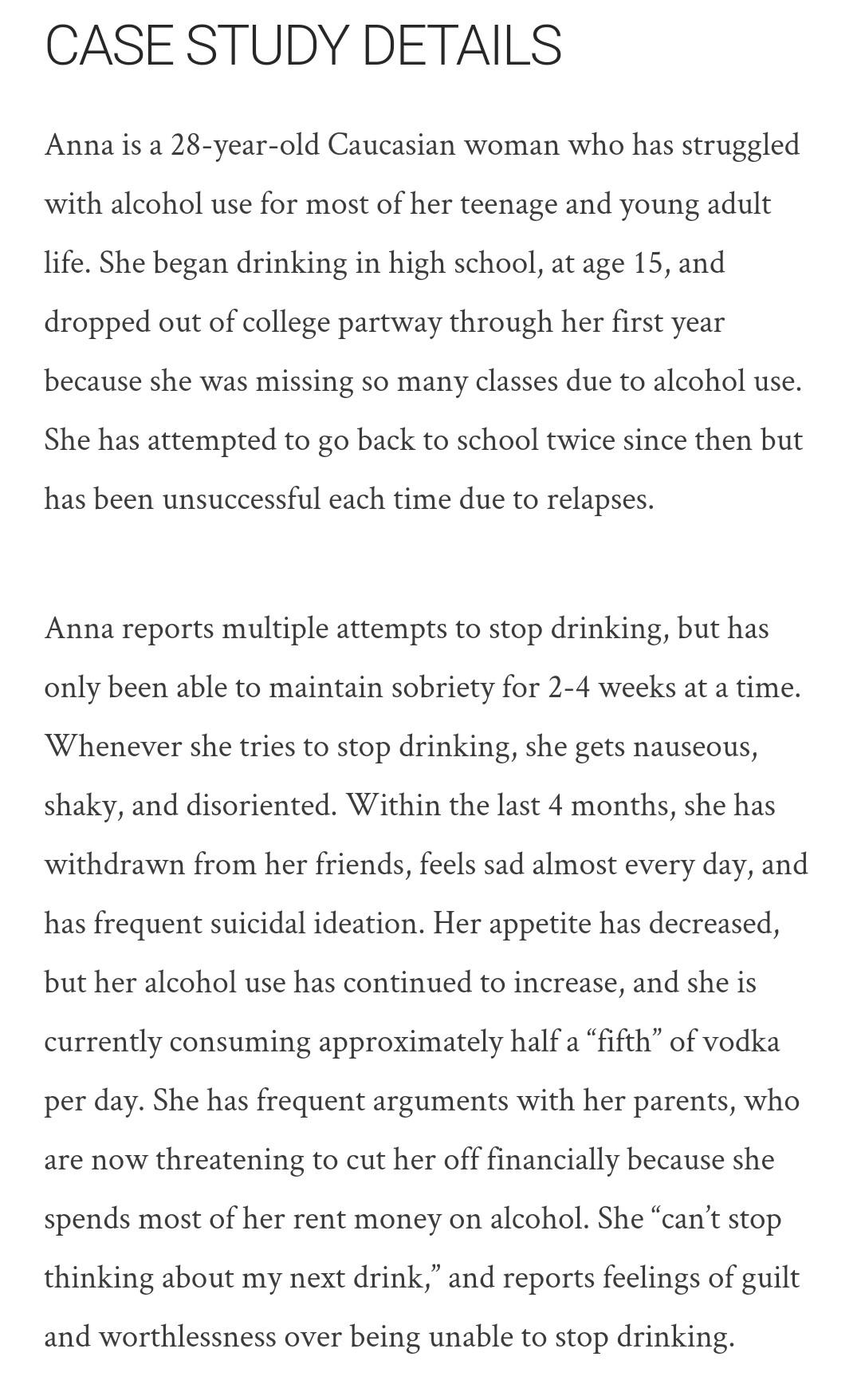 Solved CASE STUDY DETAILS Anna is a 28-year-old Caucasian | Chegg.com