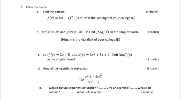 Solved 1 Fill In The Blanks A Find The Domain F X Chegg Com