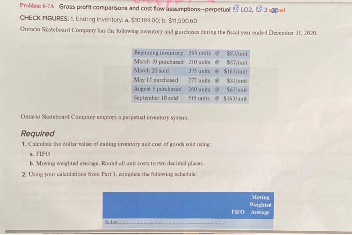 Solved Problem 6.7A Gross profit comparisons and cost flow | Chegg.com