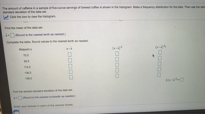 Solved The amount of caffeine in a sample of five-ounce | Chegg.com