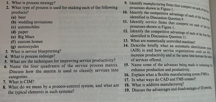 Solved 1 What Is Process Strategy 9 Identify Chegg