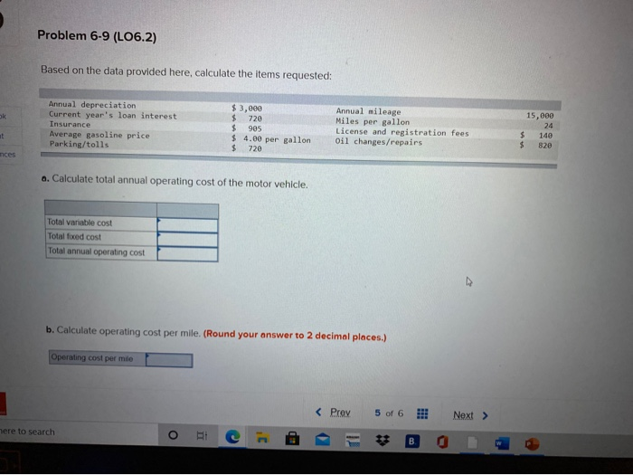 Solved Problem 6-9 (LO6.2) Based on the data provided here, | Chegg.com