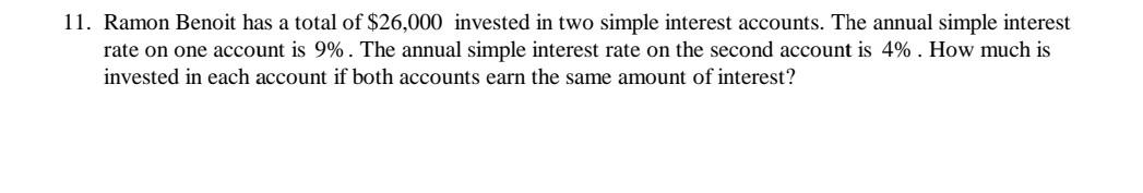 Solved 1. Ramon Benoit has a total of $26,000 invested in | Chegg.com