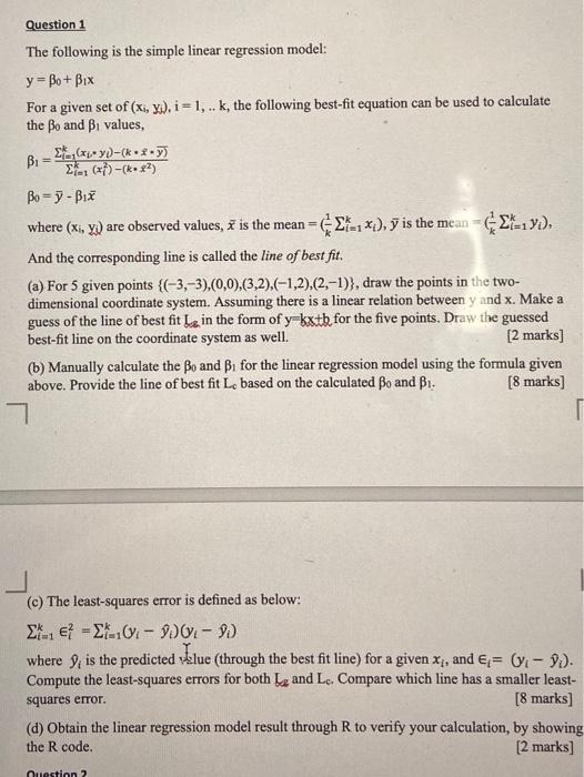 Solved The following is the simple linear regression model: | Chegg.com