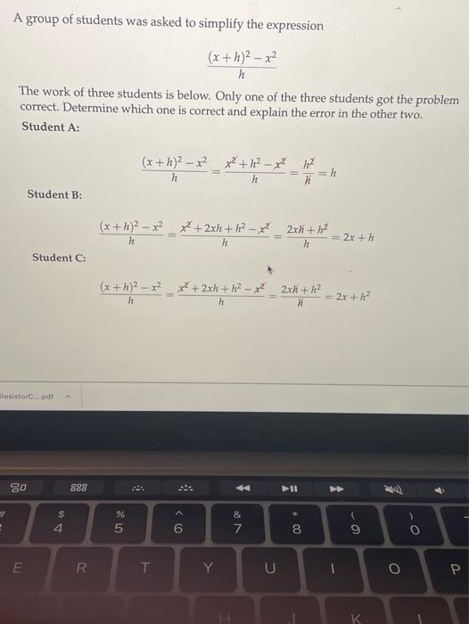 Solved A group of students was asked to simplify the | Chegg.com