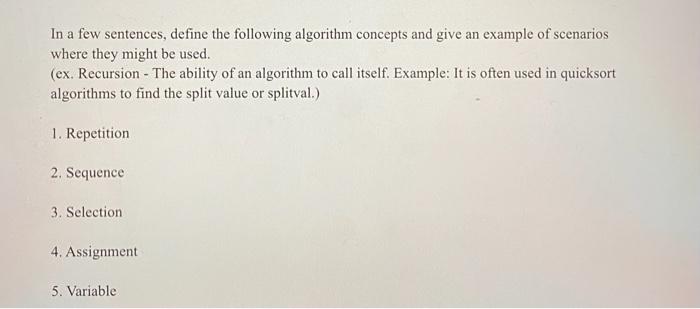Solved In a few sentences, define the following algorithm | Chegg.com