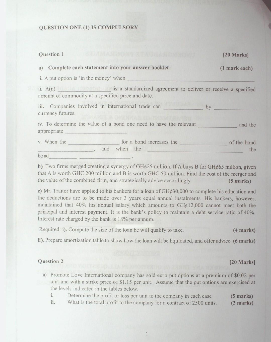 Solved QUESTION ONE (1) IS COMPULSORY Question 1 [20 Marks) | Chegg.com