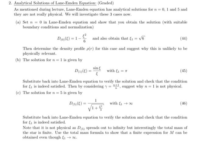 Solved 2. Analytical Solutions of Lane-Emden Equation: | Chegg.com