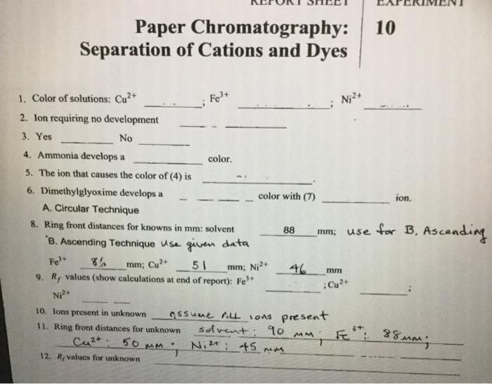 Solved 10 Paper Chromatography Separation of Cations and