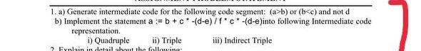 Solved 1. a) Generate intermediate code for the following | Chegg.com