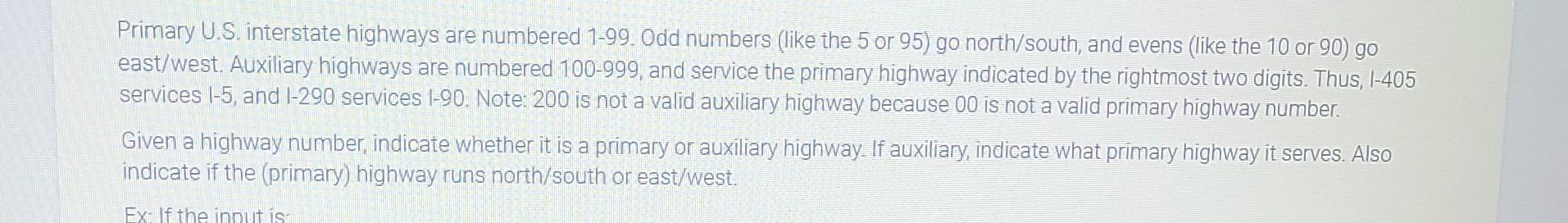 Solved Primary Us Interstate Highways Are Numbered 1 99 7436