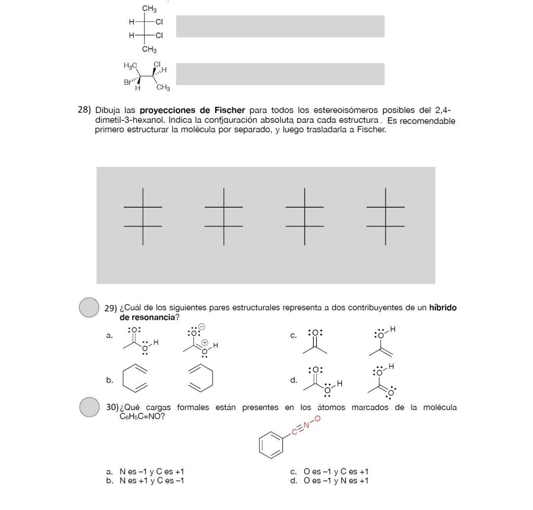 3) Dibuja las proyecciones de Fischer para todos los estereoisómeros posibles del 2,4dimetil-3-hexanol. Indica la confiquraci