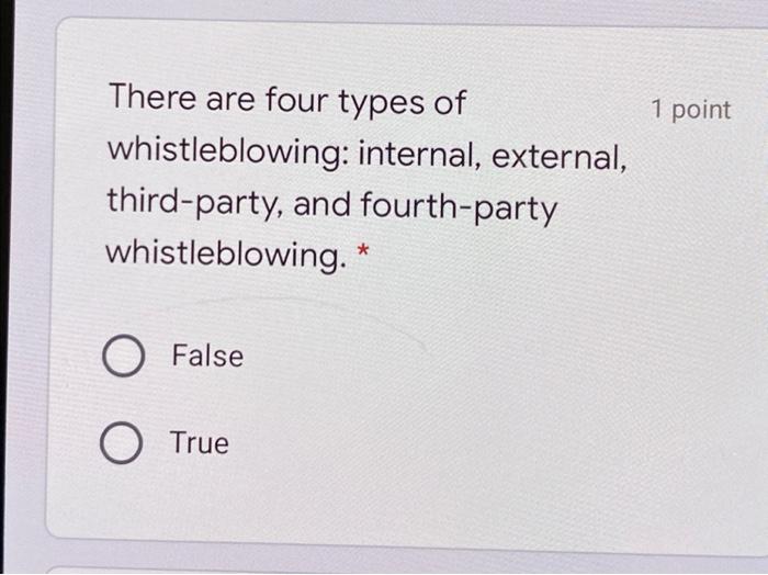 Solved 1 Point There Are Four Types Of Whistleblowing: | Chegg.com