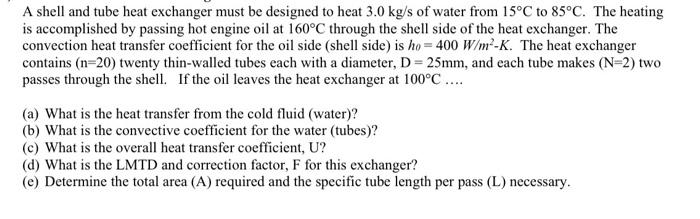 Solved A shell and tube heat exchanger must be designed to | Chegg.com