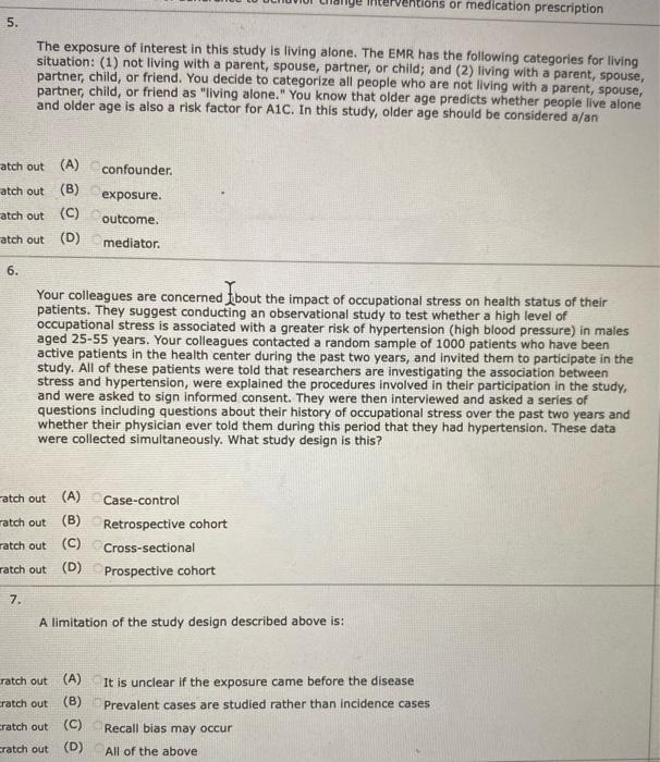 Solved Ventions Or Medication Prescription 5 The Exposure Chegg