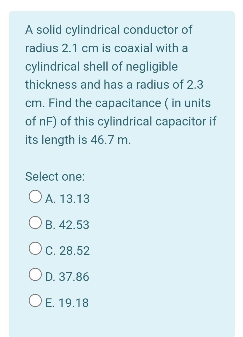 Solved A solid cylindrical conductor of radius 2.1 cm is | Chegg.com