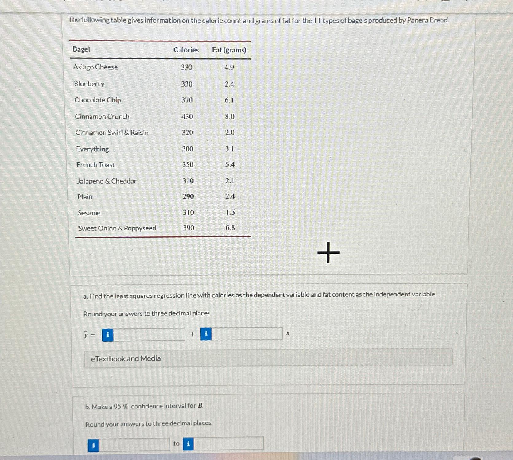 Solved The Following Table Gives Information On The Calorie | Chegg.com