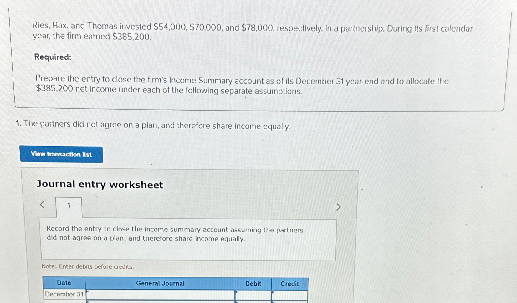 Solved Ries, Bax, and Thomas invested $54,000,$70,000, ﻿and | Chegg.com