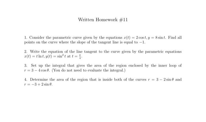 Solved 1. Consider the parametric curve given by the | Chegg.com