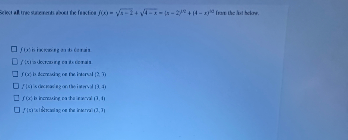 Solved Select all true statements about the function | Chegg.com