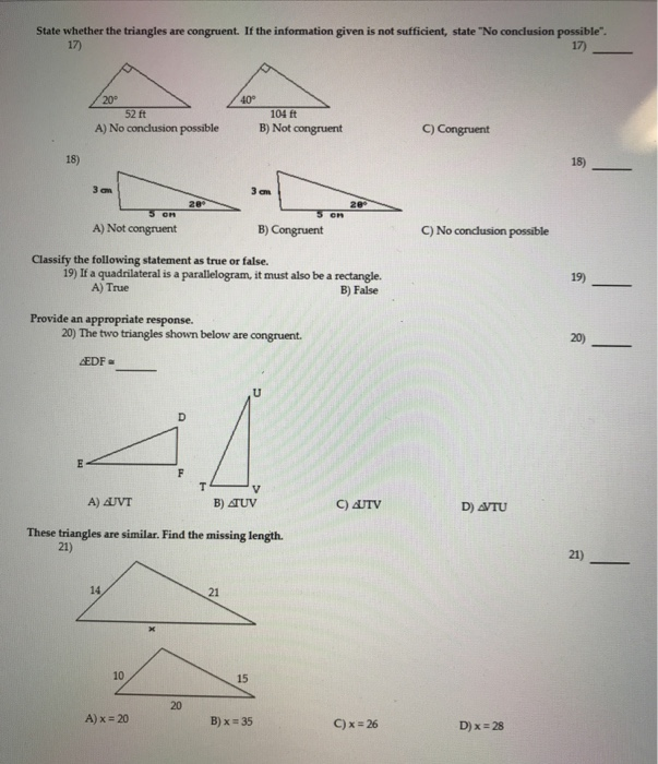Solved State whether the triangles are congruent. If the | Chegg.com