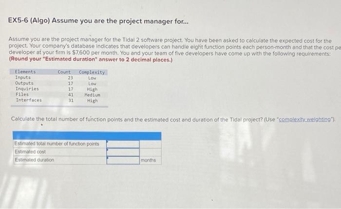 Solved EX5-6 (Algo) Assume you are the project manager | Chegg.com