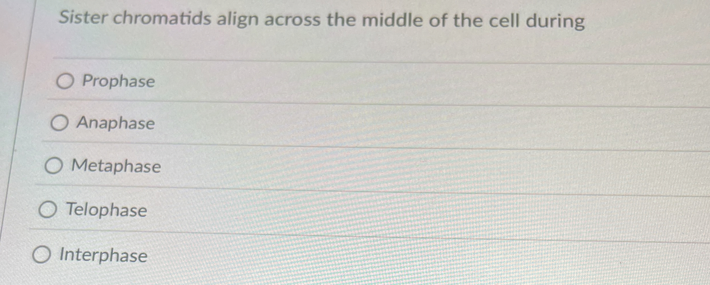 Solved Sister chromatids align across the middle of the cell