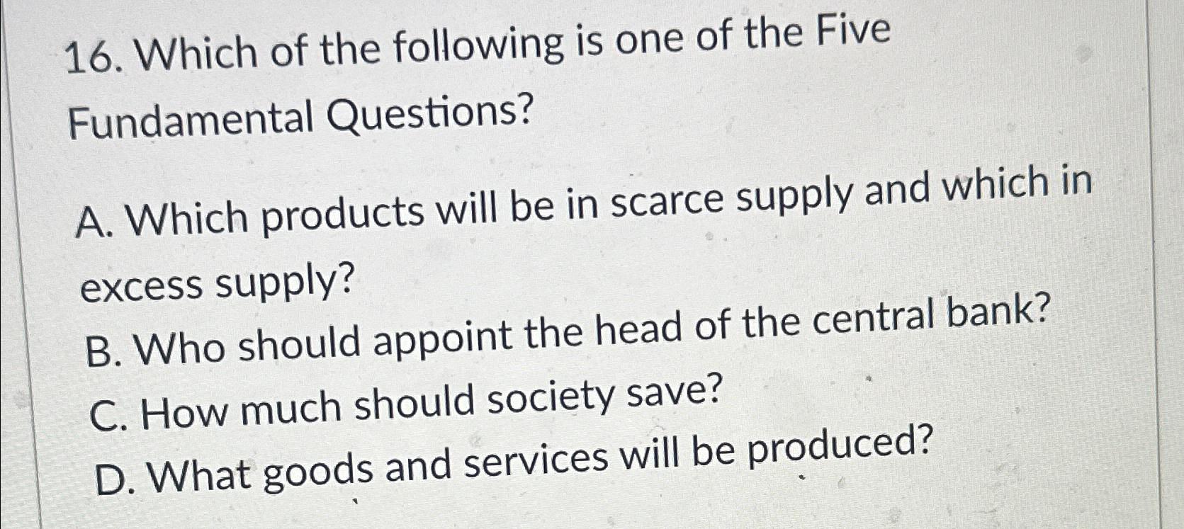 Solved which of the following is one of the five fundamental chegg