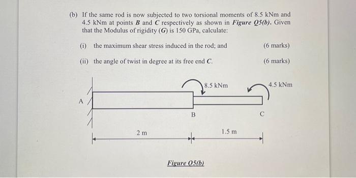 Solved (b) If the same rod is now subjected to two torsional | Chegg.com